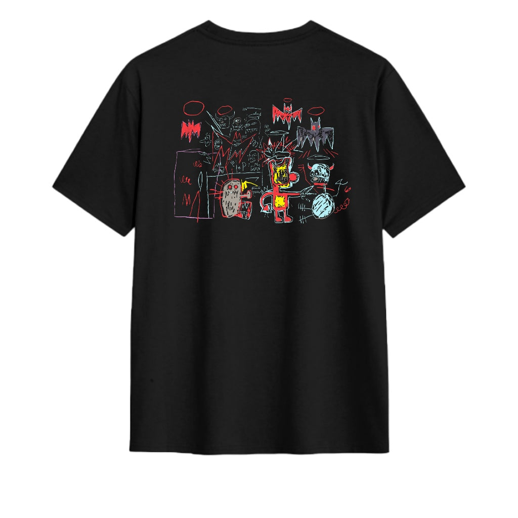 Street skateboarding style cotton short T-shirt spray paint graffiti print round neck loose summer