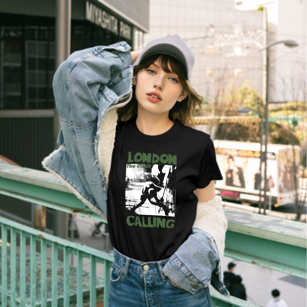 Cotton black short T-shirt American retro oversize print round neck street style short sleeve