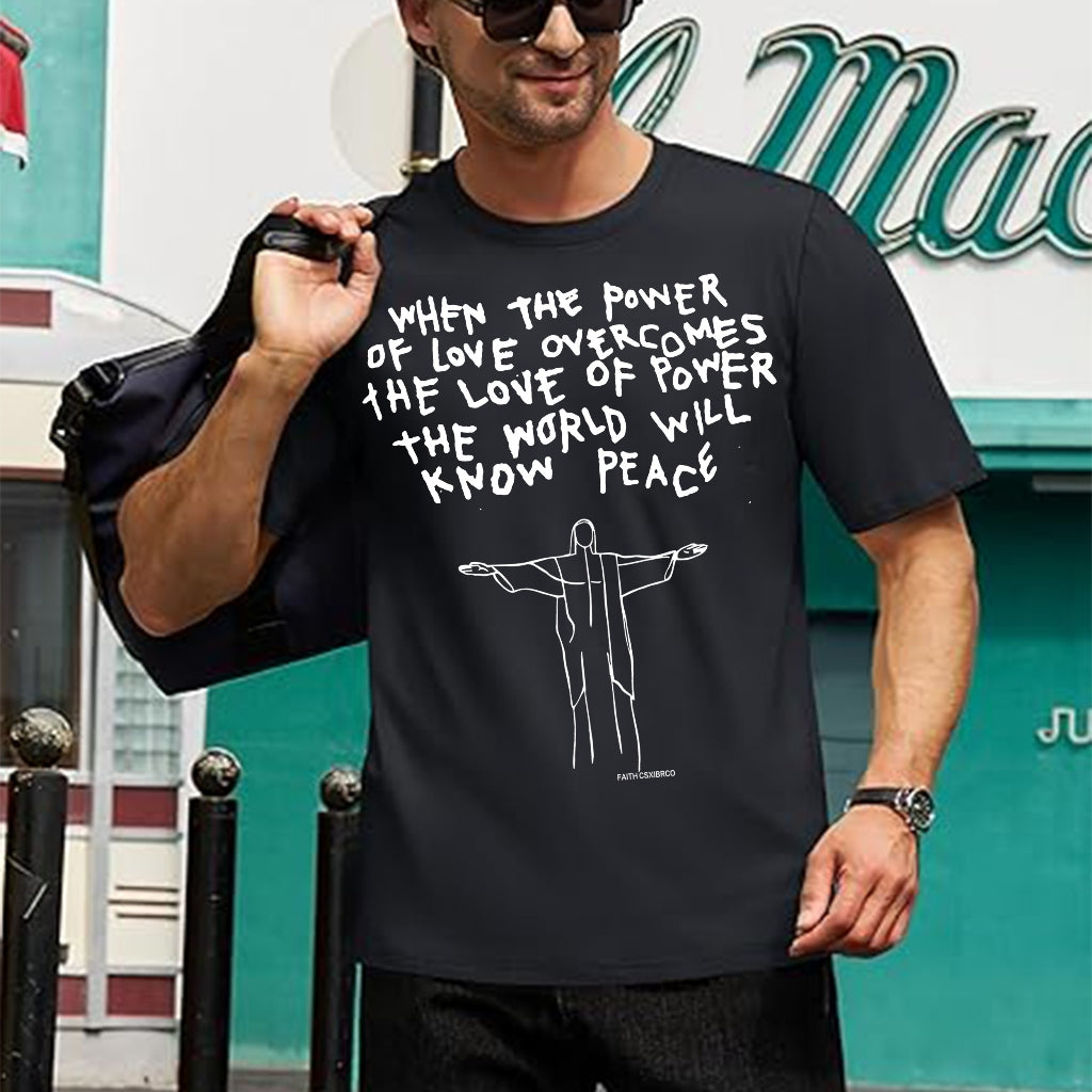 Brazilian Christian statue Retro cotton short T hip-hop letters printed round neck street style youth summer tide