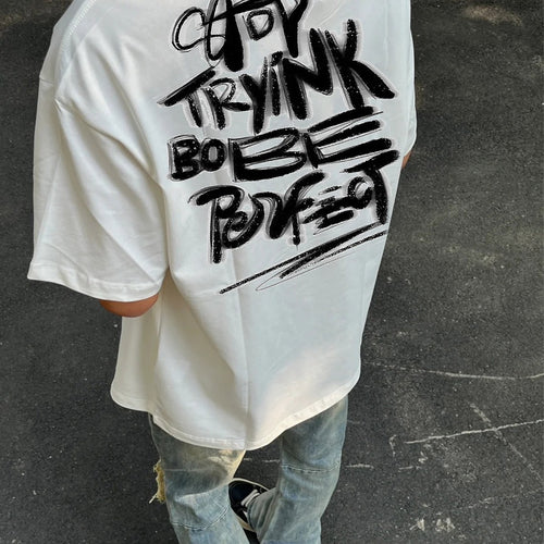 baju beruang petir Kaos Fashion Huruf Jalanan Cetak Besar yang Trendi untuk Pria dan Wanita