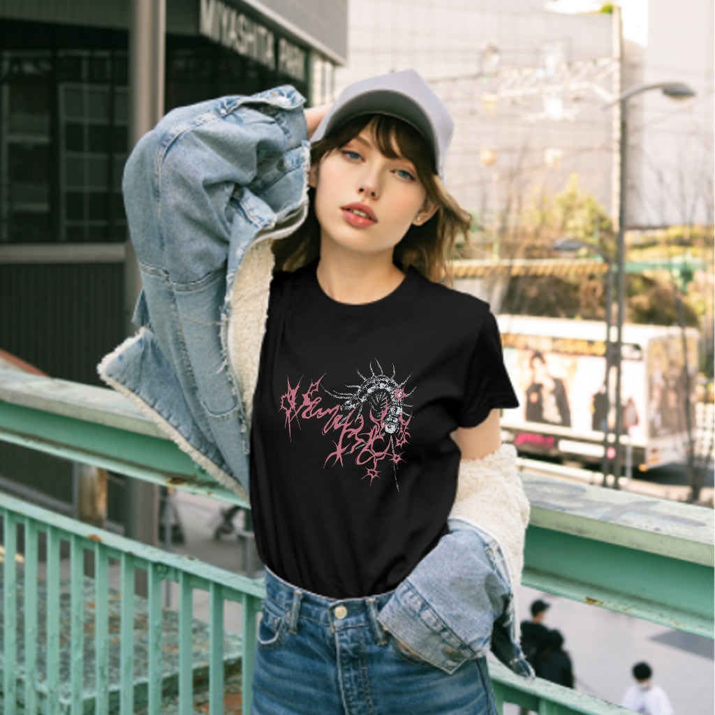 Cotton short T-shirt Cold Y2K style Printed round neck Teenagers High Street influx of tops