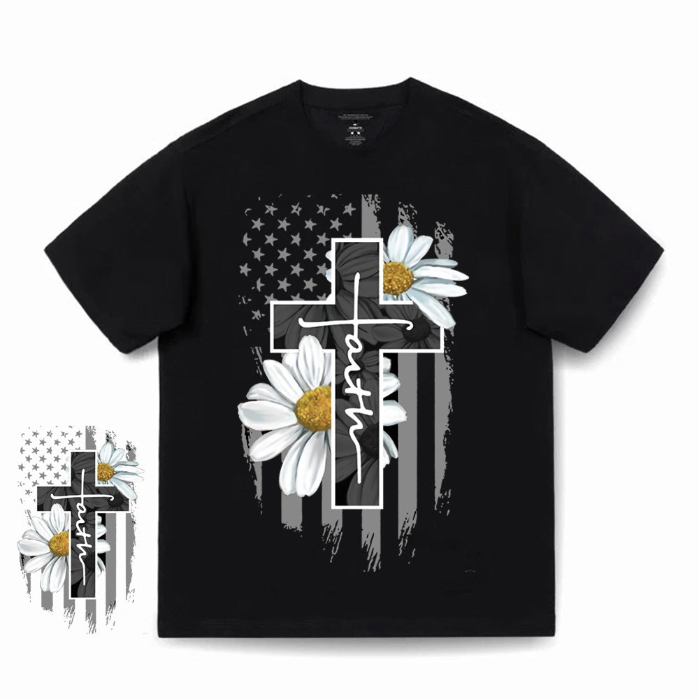 CTSYYD Crucifix Oversized T-Shirt | Korean Fashion | Korean Fashion Kaos Hitam Motif Daisy dan Cross