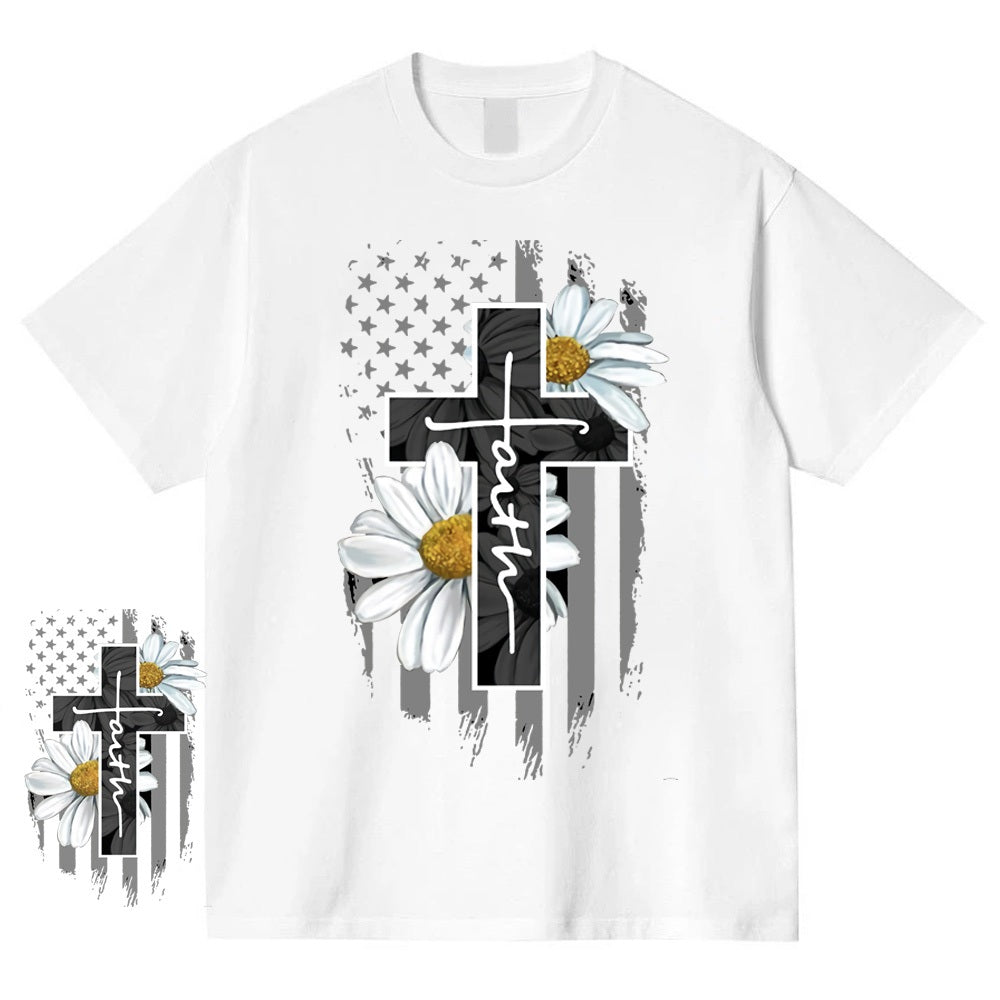 CTSYYD Crucifix Oversized T-Shirt | Korean Fashion | Korean Fashion Kaos Hitam Motif Daisy dan Cross