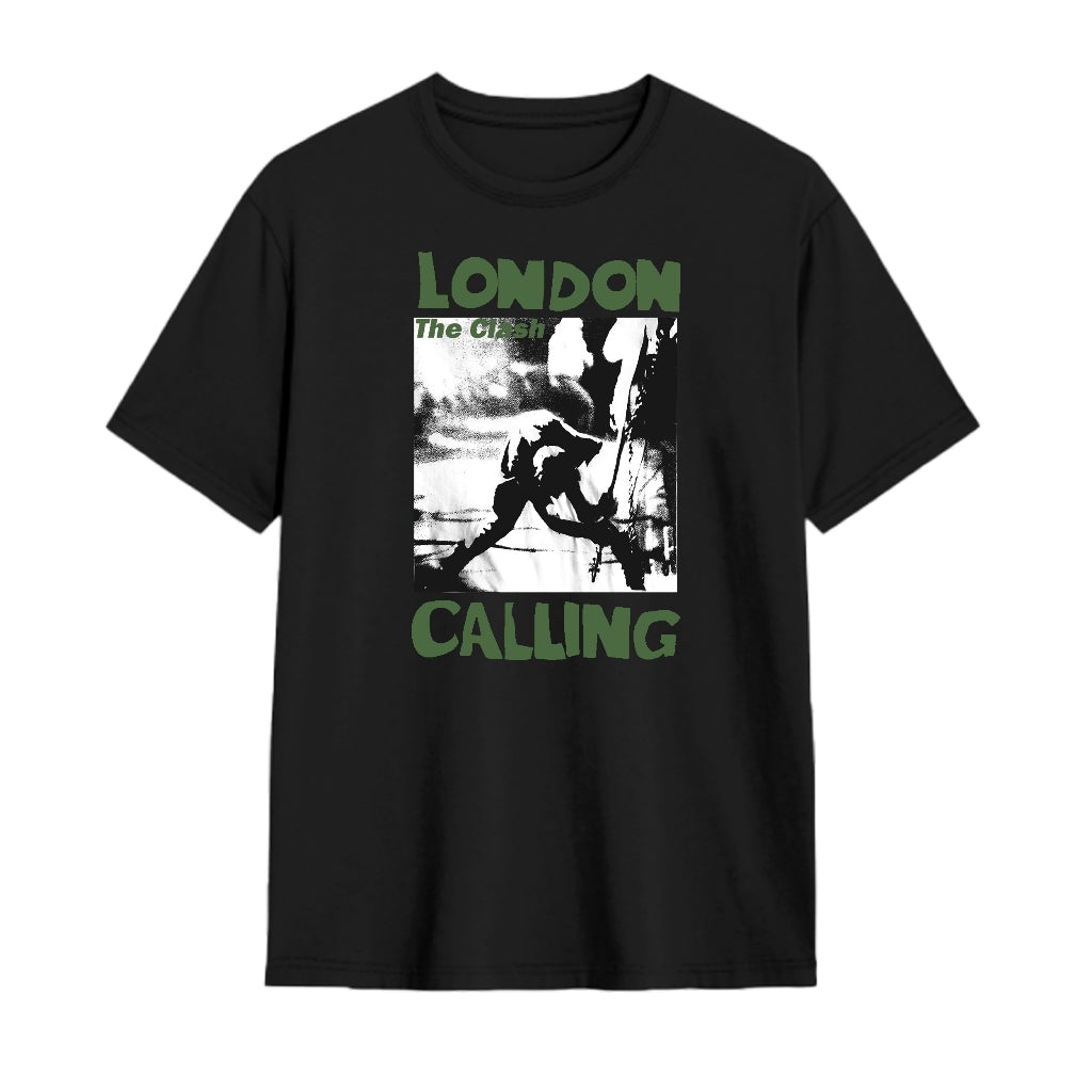 Cotton black short T-shirt American retro oversize print round neck street style short sleeve