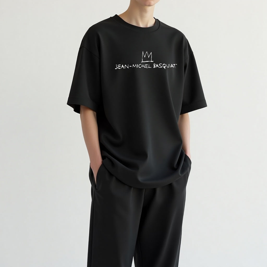 Street skateboarding style cotton short T-shirt spray paint graffiti print round neck loose summer