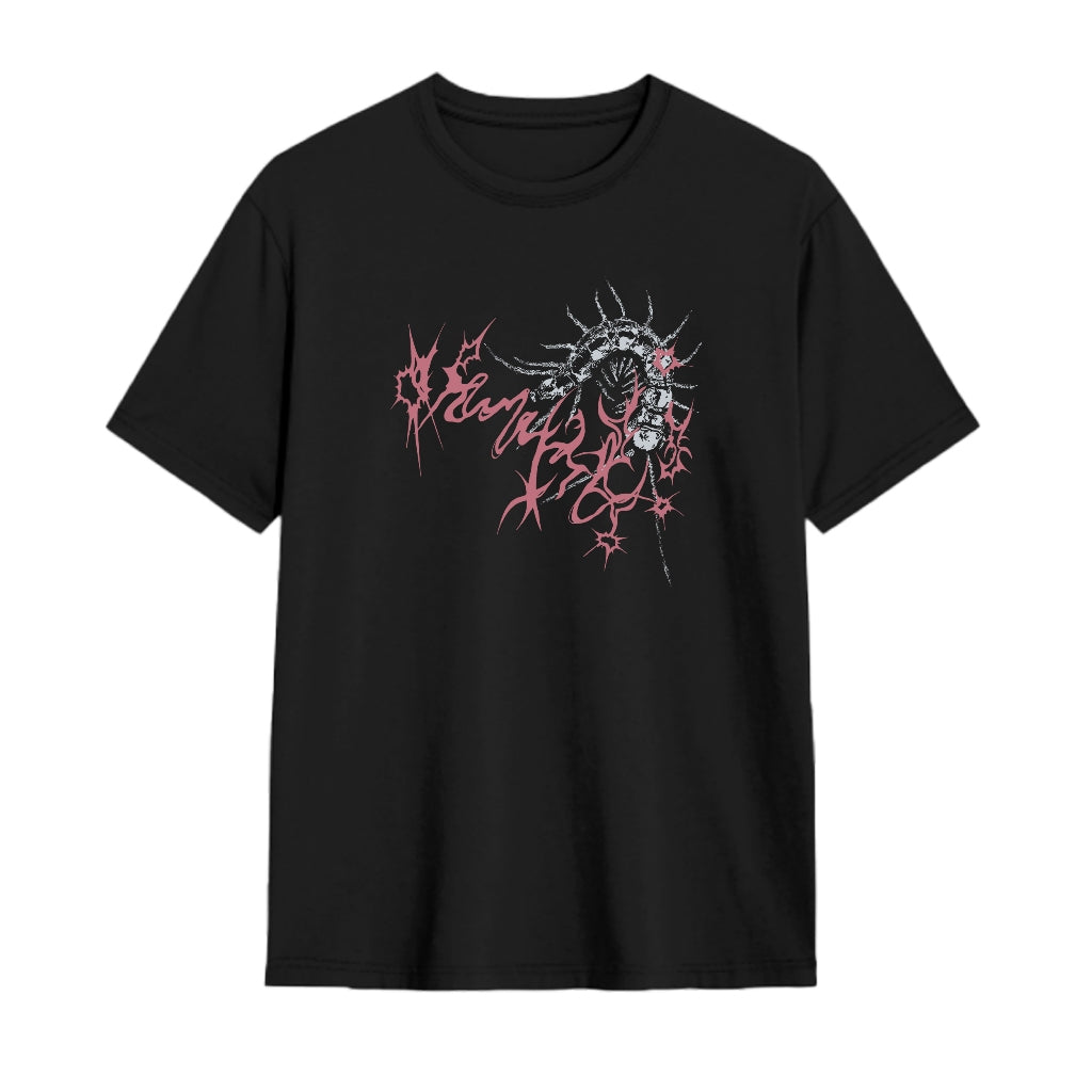 Cotton Black Short T-shirt Y2K American Vintage Round neck Teenage Street Tide Top