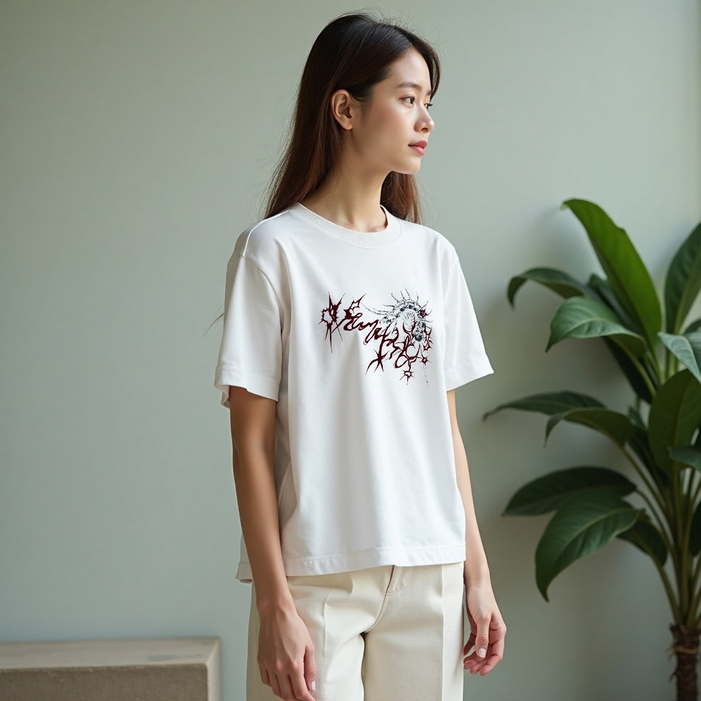 Y2K style cold cotton short T-shirt printed round neck youth high street influx of tops
