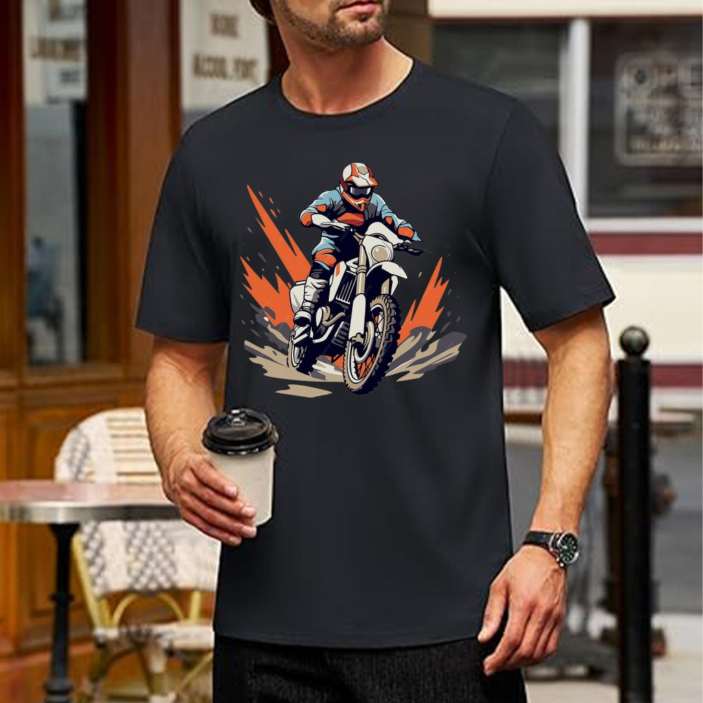 COD Cotton Short T Sleeve Motorcycle Print Round Neck Summer Street Style T Shirt Trendy White Tropical Fabric Menswear Top Tshirt Breathable Streetwear