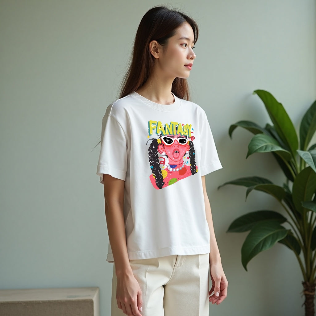 Korean oversize cotton short T-shirt abstract printing round neck short-sleeved student summer ins