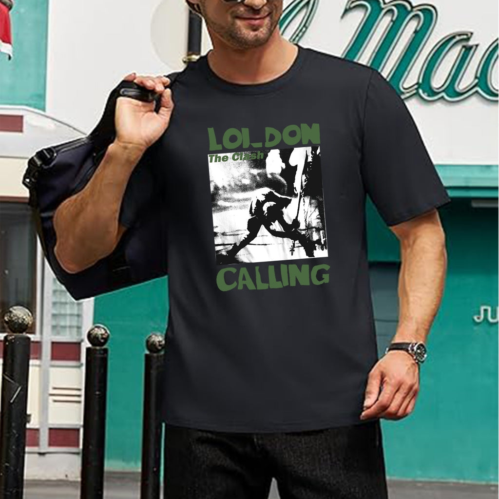 Cotton black short T-shirt American retro oversize print round neck street style short sleeve