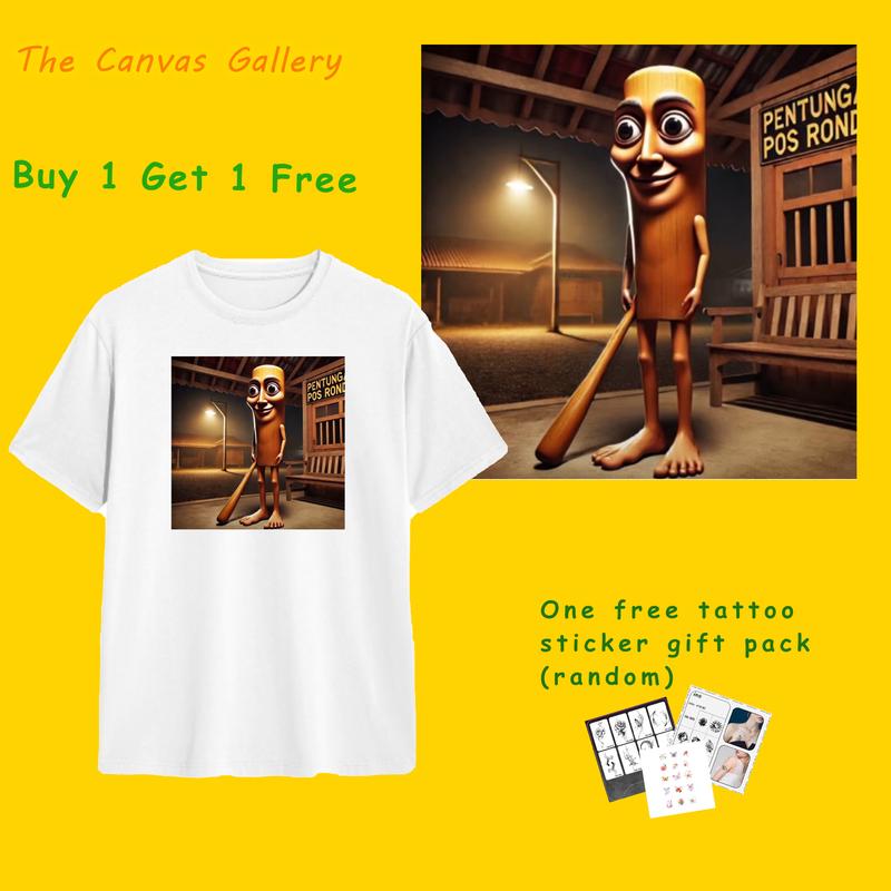 kaos anomali Tung Tung Tung Sahur T Shirt Stickman Italian Brain Rot T Shirt Men's Pria Unisex Baju Layer Fit Katun Art
