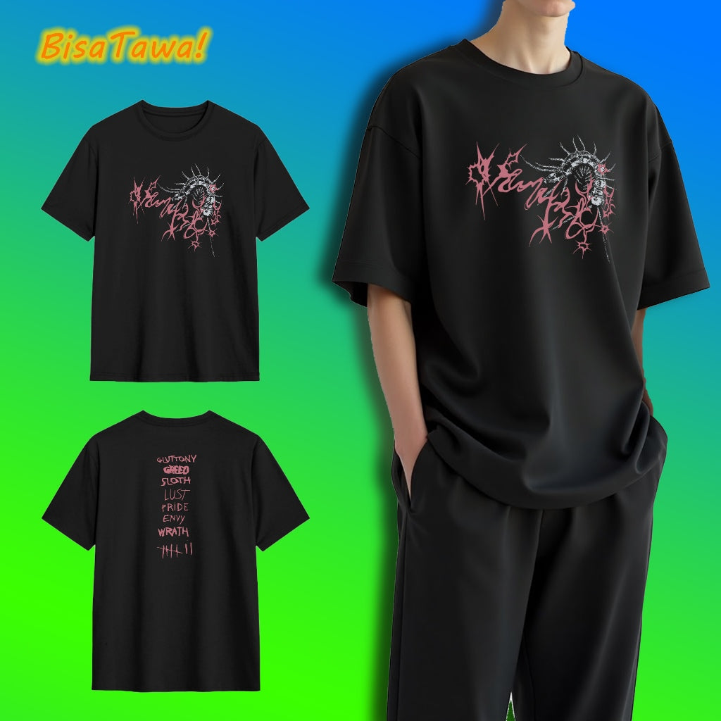 Cotton Black Short T-shirt Y2K American Vintage Round neck Teenage Street Tide Top