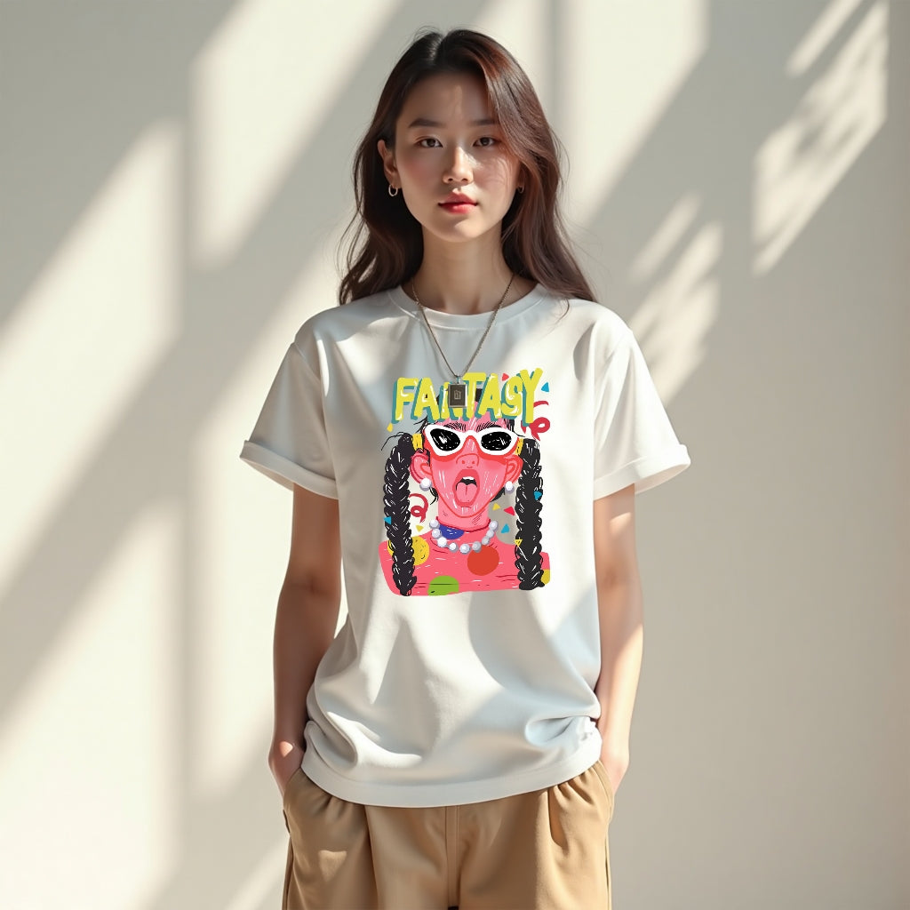 Korean oversize cotton short T-shirt abstract printing round neck short-sleeved student summer ins