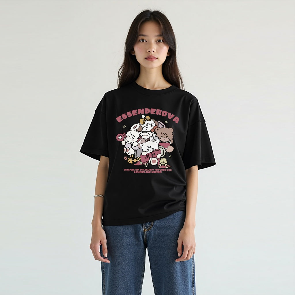 Cotton short T-shirt American cute cartoon round neck girls street tide tops
