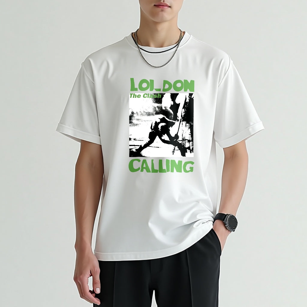 Cotton short T-shirt American retro oversize print round neck street style short sleeve
