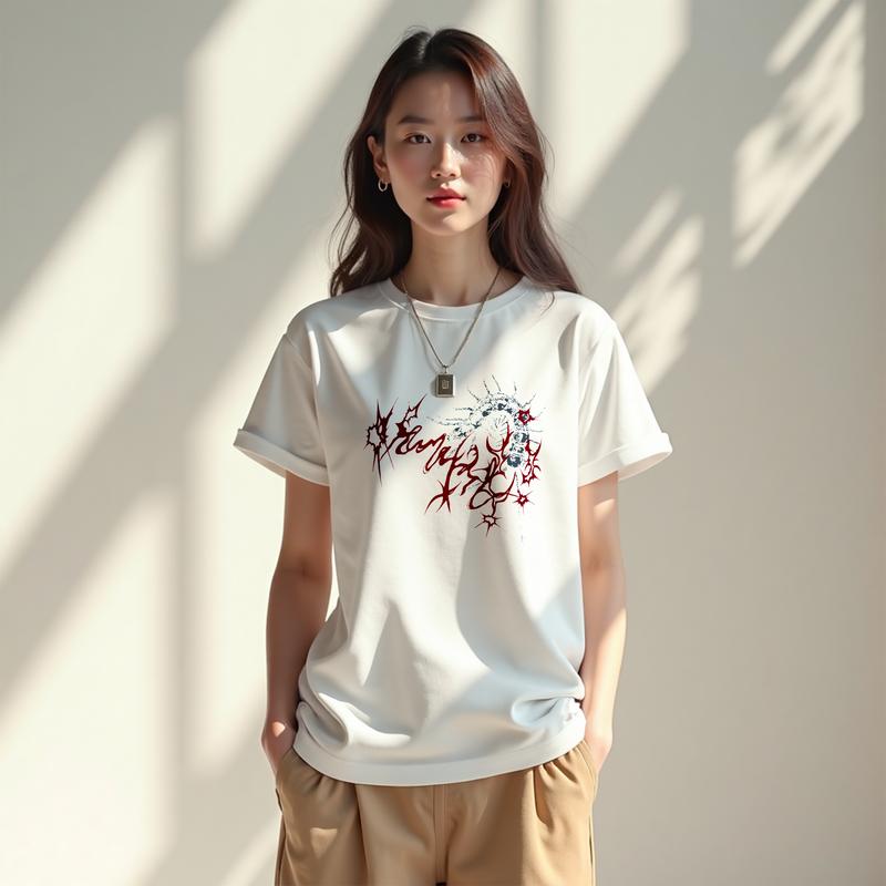 baju petir bmth Y2K style cold cotton short T-shirt printed round neck youth high street influx of tops heavyweight cotton Tropical Fabric Menswear Streetwear Collar Hem Pria Layer Pendek Tee Polos Oversize 