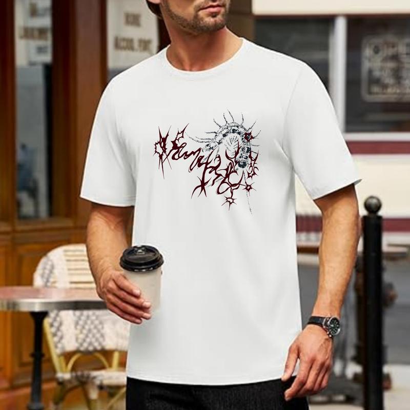 baju petir bmth Y2K style cold cotton short T-shirt printed round neck youth high street influx of tops heavyweight cotton Tropical Fabric Menswear Streetwear Collar Hem Pria Layer Pendek Tee Polos Oversize 