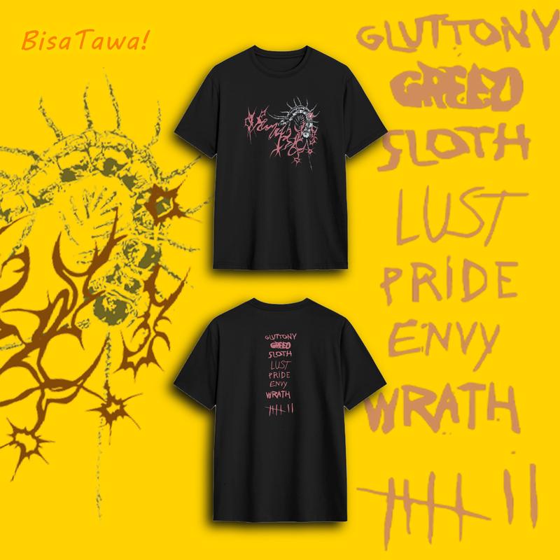baju petir bmth Y2K style cold cotton short T-shirt printed round neck youth high street influx of tops heavyweight cotton Tropical Fabric Menswear Streetwear Collar Hem Pria Layer Pendek Tee Polos Oversize 