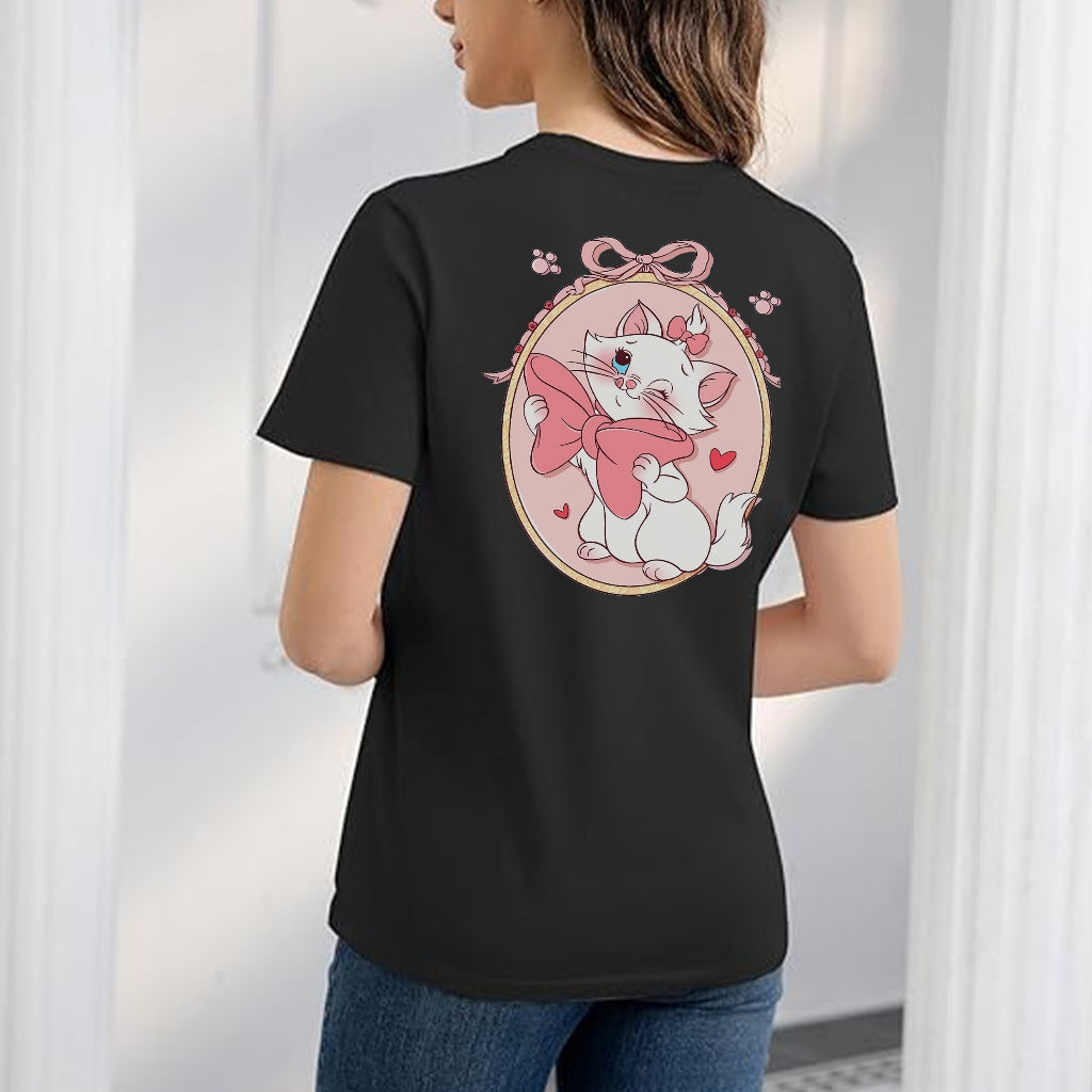 Black Cotton Short Sleeve Round Neck Cute Cat Series Print Women's Trendy T Shirt