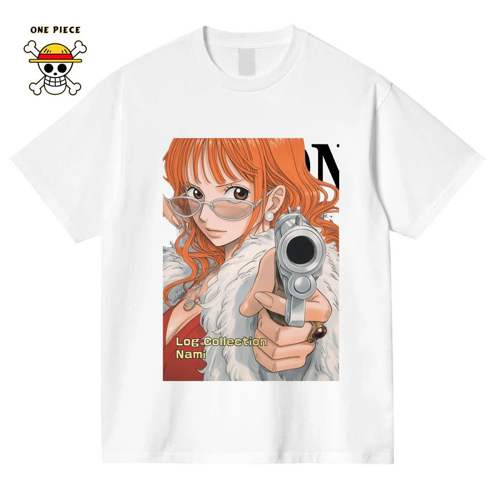 Ctsyyds  Nami Kaos Pria T-shirt Baju Kaos Oversize | Anime Raja Pencuri（One Piece） Luffy Kulit Putih | Vintage Longgar Kaos Washed Pria Baju