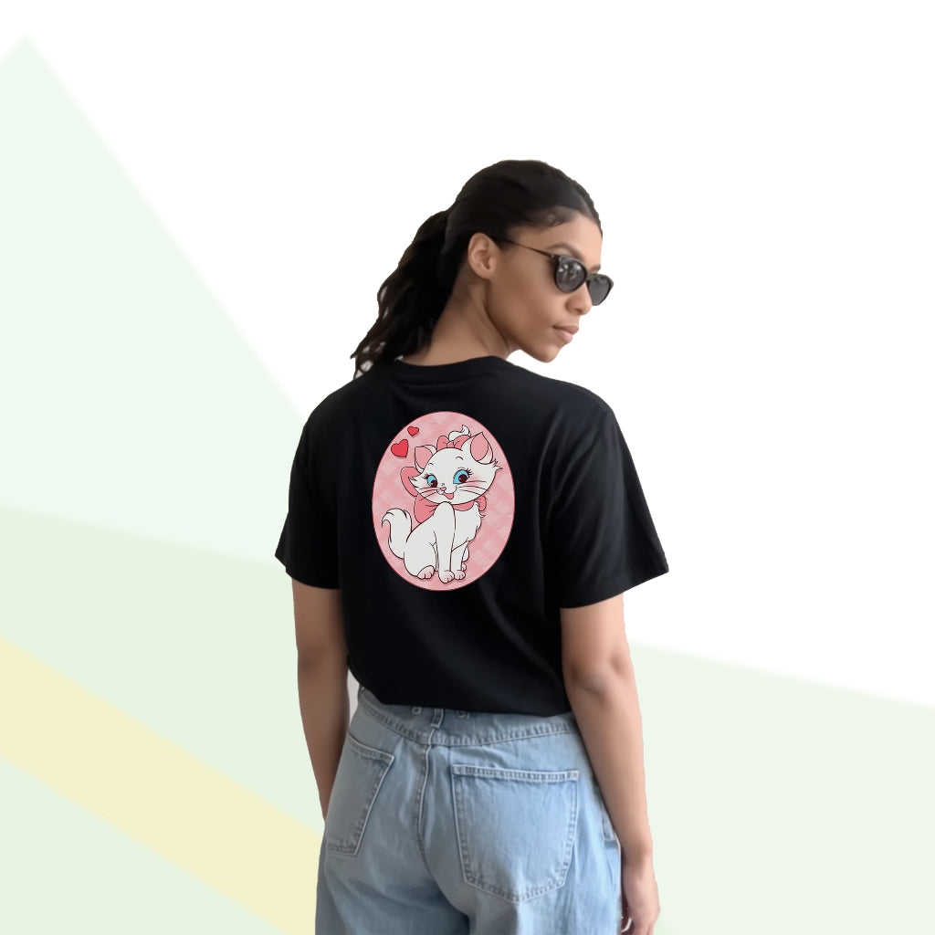 Black Cute Cat Collection Cotton Round Neck Short Sleeve Printed Women's Trendy T Shirt