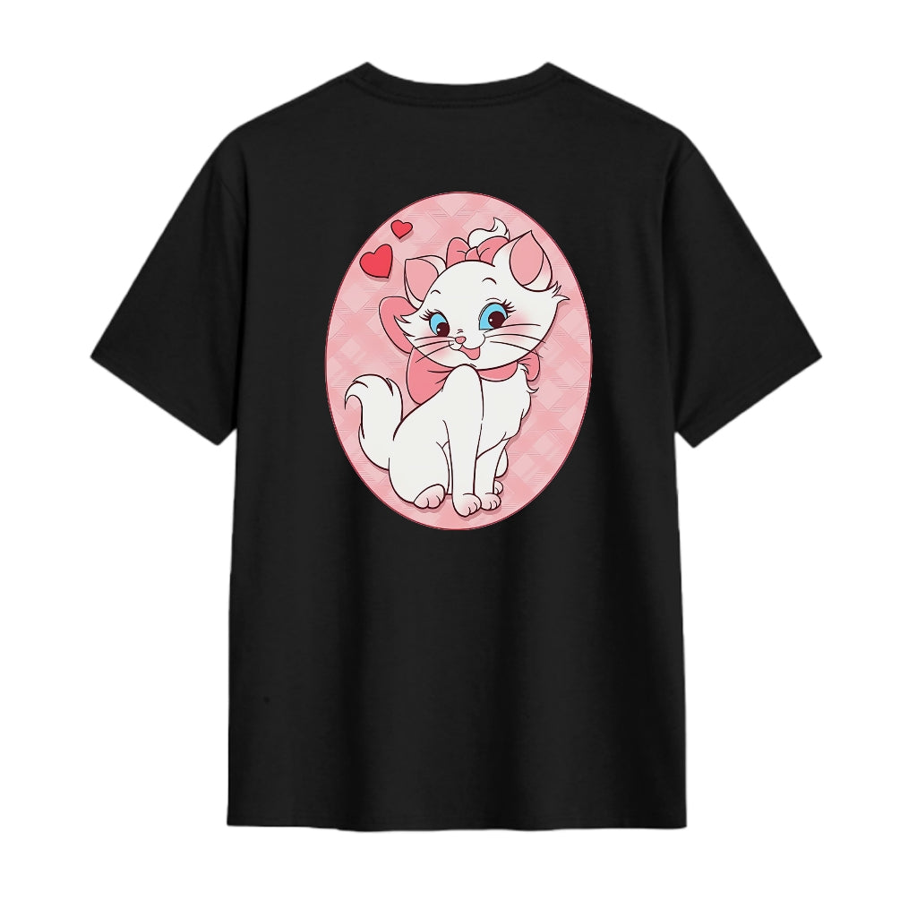 Black Cute Cat Collection Cotton Round Neck Short Sleeve Printed Women's Trendy T Shirt