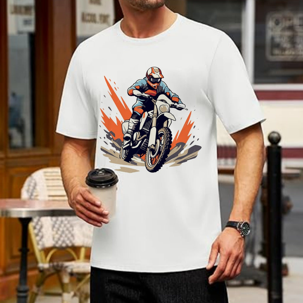 COD Cotton Short T Sleeve Motorcycle Print Round Neck Summer Street Style T Shirt Trendy White Tropical Fabric Menswear Top Tshirt Breathable Streetwear