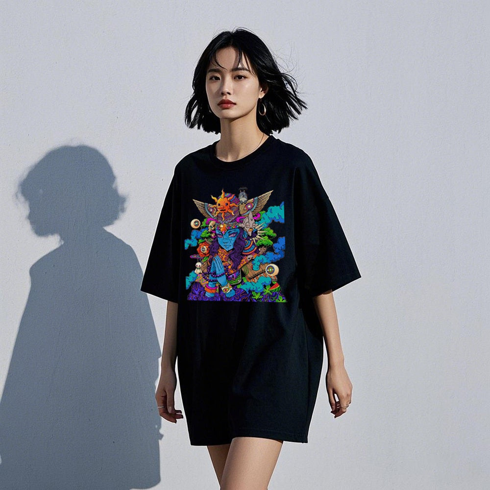 【Unisex】Oversized Wisdom T-Shirt, Oversized T-Shirt, Black, Unisex - Combed Cotton 20s
