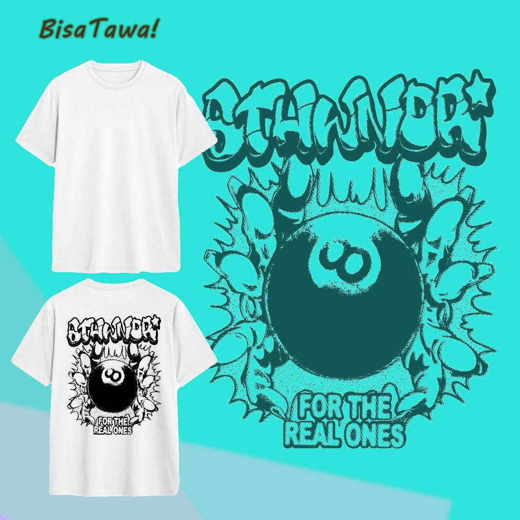 tees vintage Kaos Bola Kolam Renang Hitam Cetak Mode Trendi 8-Bola