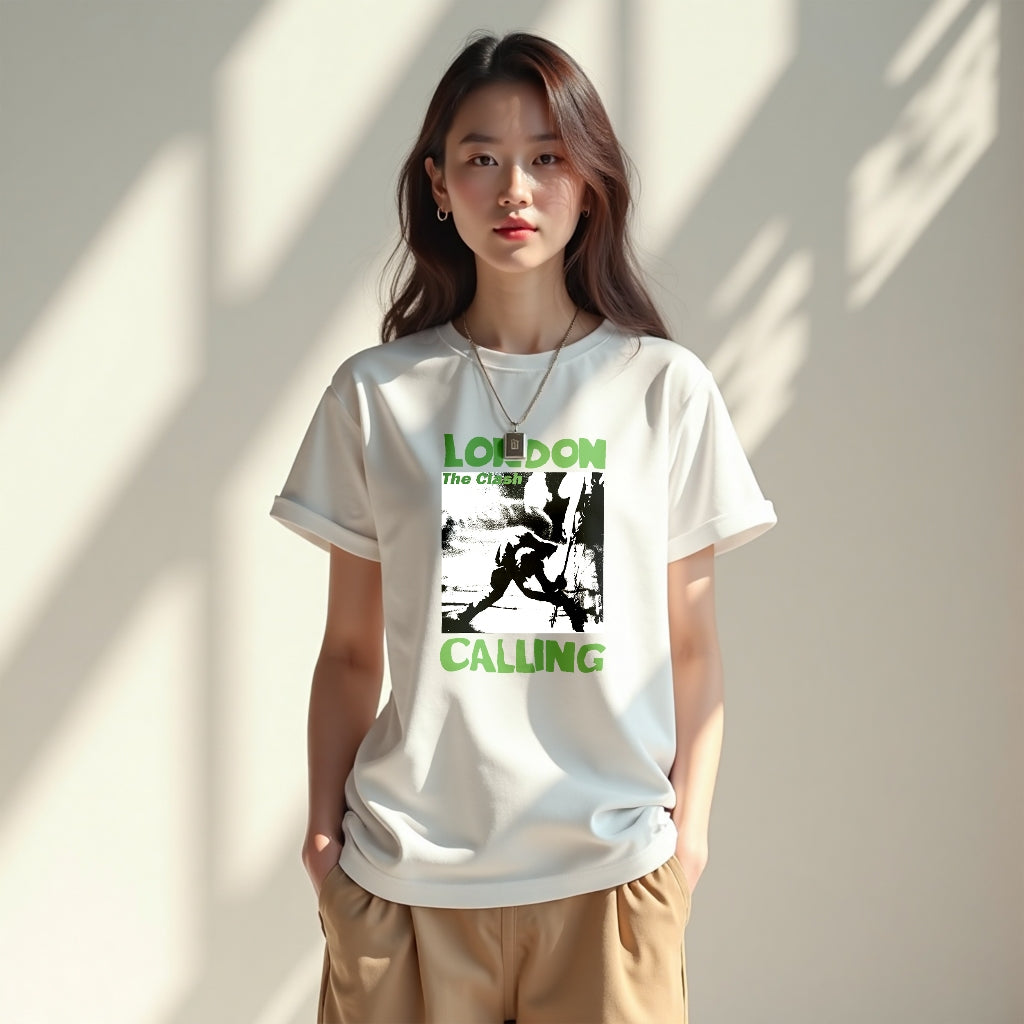 Cotton short T-shirt American retro oversize print round neck street style short sleeve
