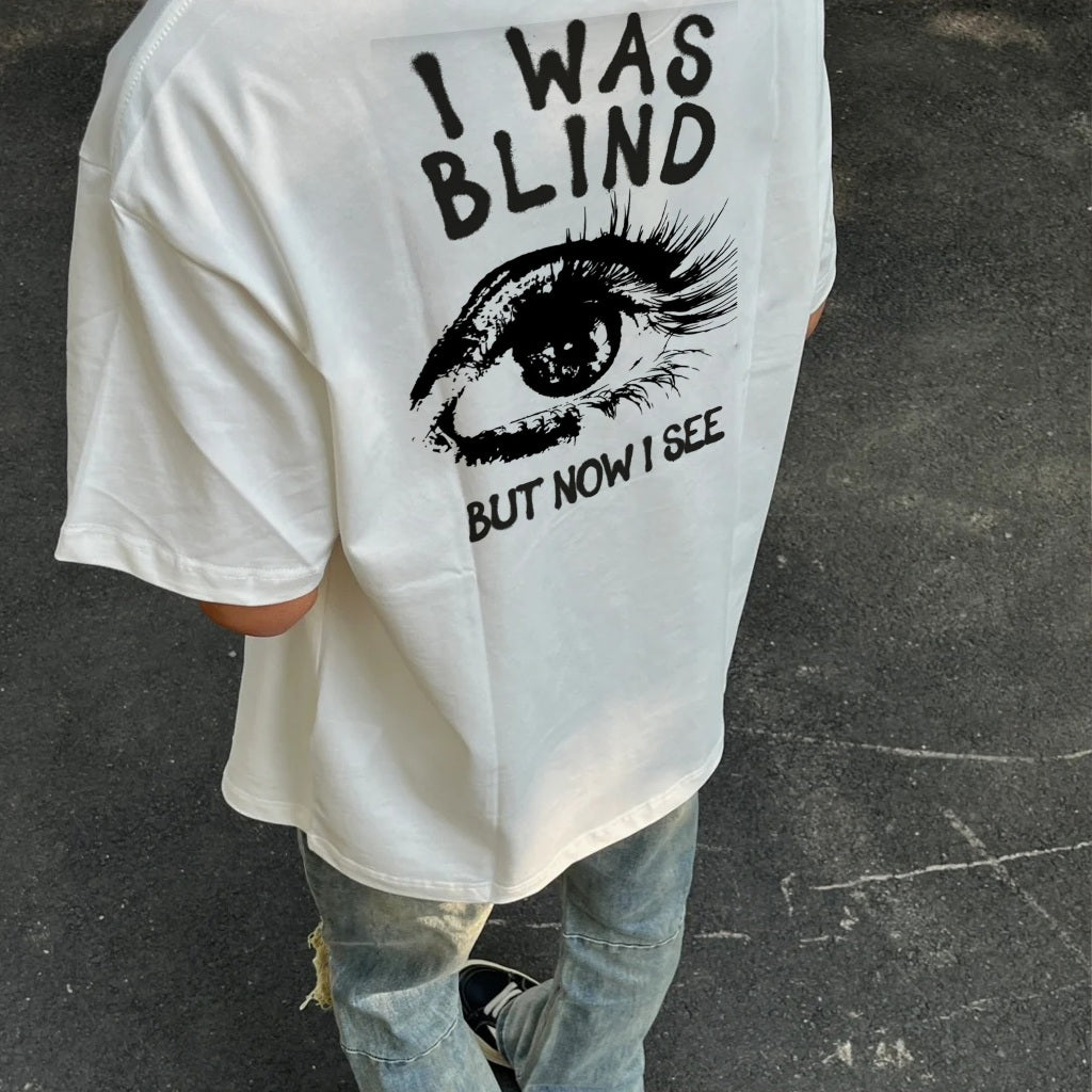 tees vintage Kaos Cetak Huruf Mata Besar Tren Mode Kontemporer Baju Pria Kaos Oblong