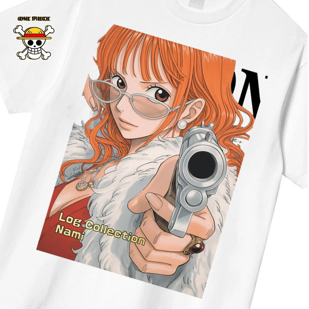 Ctsyyds  Nami Kaos Pria T-shirt Baju Kaos Oversize | Anime Raja Pencuri（One Piece） Luffy Kulit Putih | Vintage Longgar Kaos Washed Pria Baju