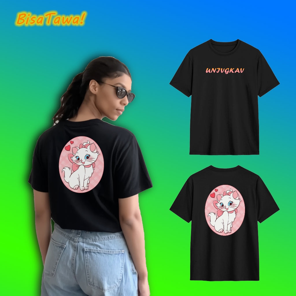 Black Cute Cat Collection Cotton Round Neck Short Sleeve Printed Women's Trendy T Shirt